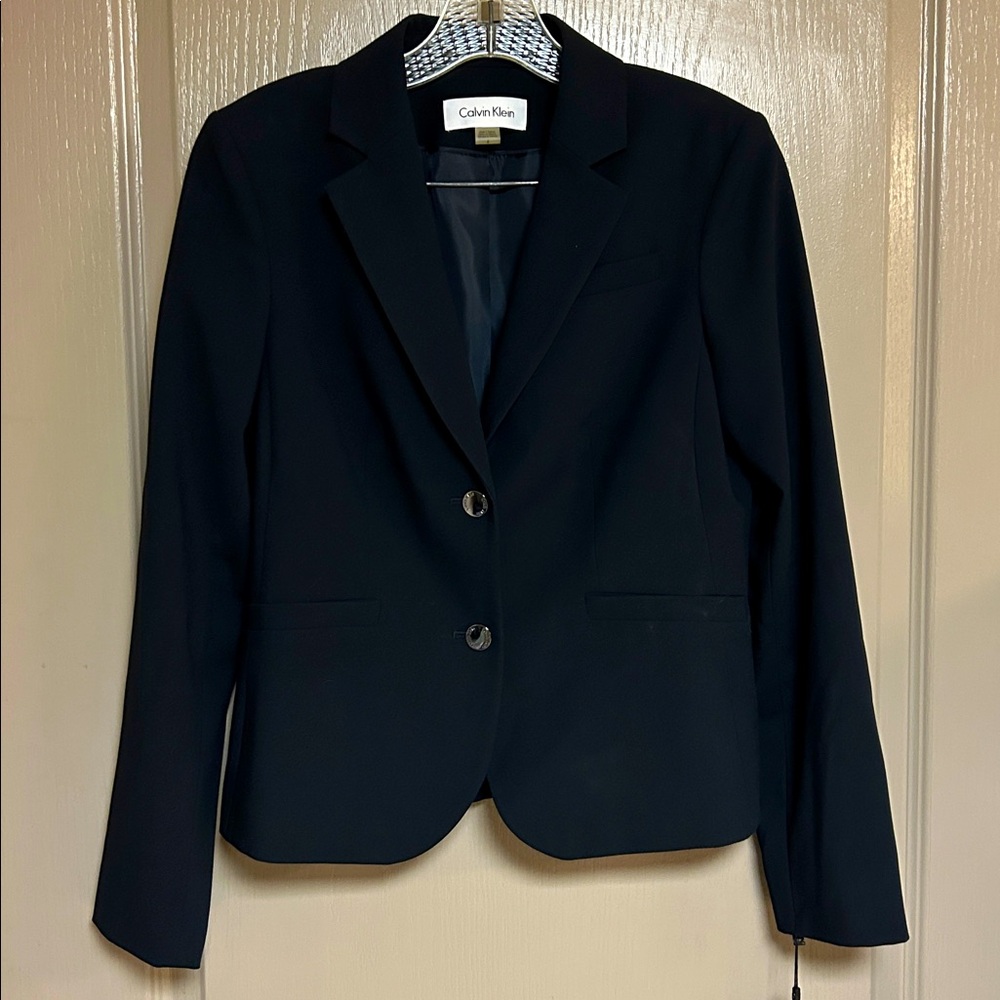 Calvin Klein Black 2 Button Notched Collar Blazer w/Stretch Size 8